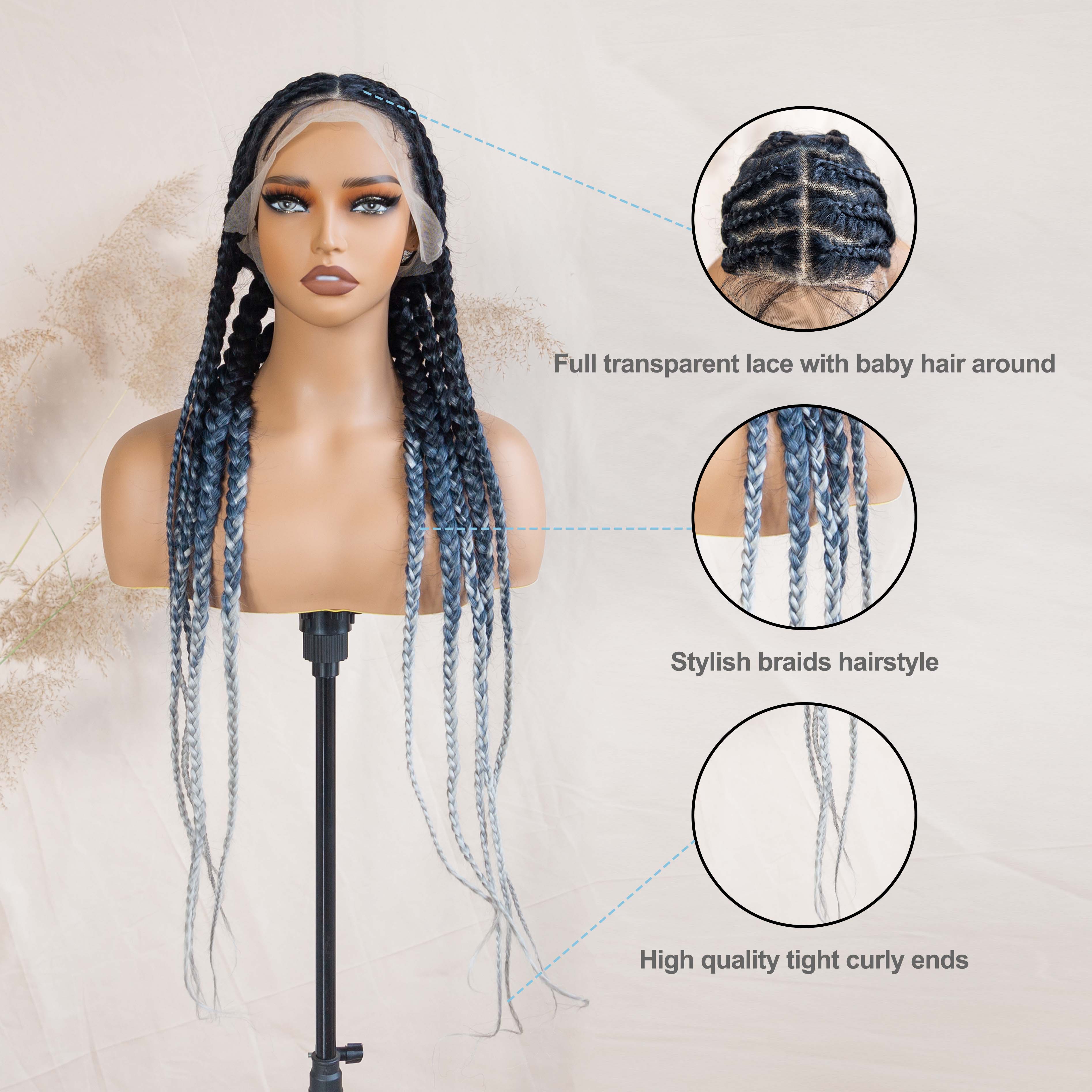 Pop Smoke Braids Full Lace Braided Wig Cornrow Braided Wig Synthetic Box Braid Wigs