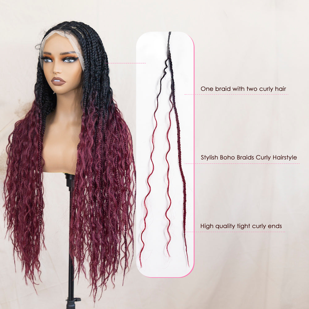 Flash Sale 30% Off Boho Knotless Box Braids Full lace Braided Wig #Pink