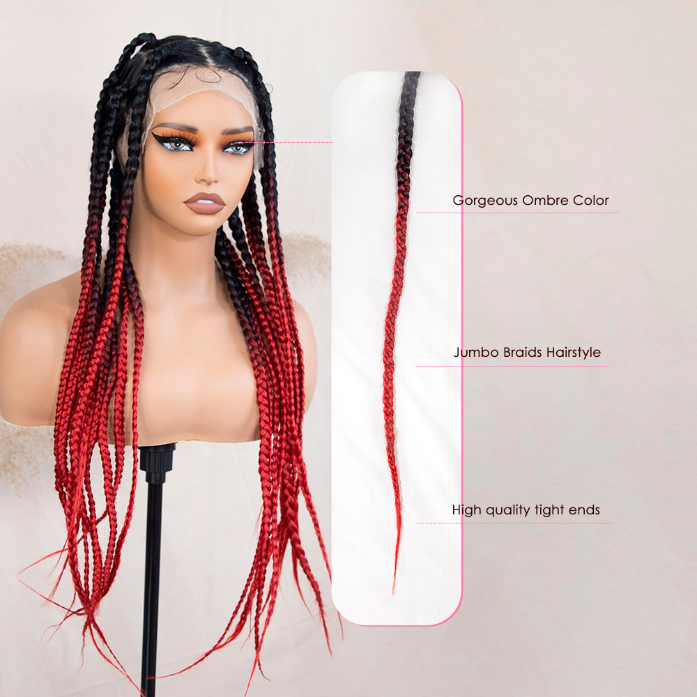 Flash Sale 30% Off Jumbo Knotless Box Braided Wig Ombre Red